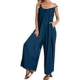 thumbnail image 4 of GILIGEGE Women Casual Overalls Jumpsuits Loose Sleeveless Spaghetti Strap Wide Leg Long Pants Romper with Pockets Women's Loose Jumpsuits Strap Stretchy Long Pant Romper Jumpsuit with Pockets, 4 of 6