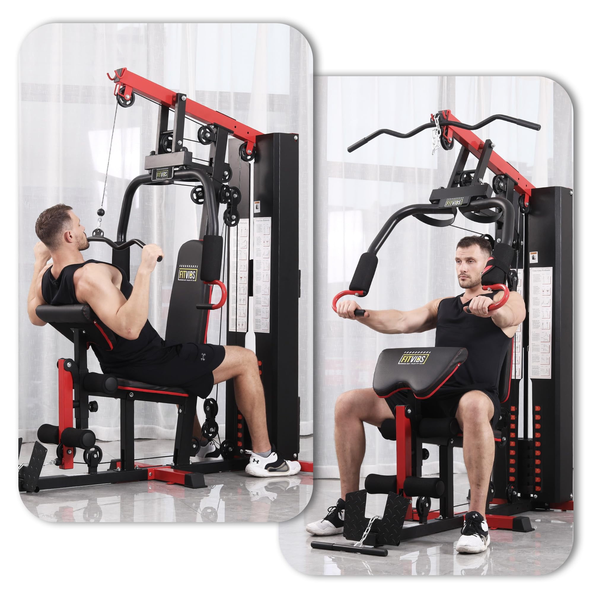 INTRTLOCKINGING TILES Home Gym Equipment, Full Body Workout Weight Machine with 122.5LB Stack, Cable Pulley System for Home Strength Training