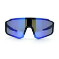 thumbnail image 5 of Boys Color Mirror 90s Shield Rimless Wrap Sport Plastic Sunglasses Black Orange - Blue Mirror, 5 of 8