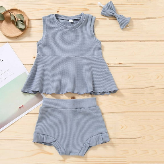Newborn Baby Girl Clothes 0-18M Knitted Tank Top Short Set Summer Outfits Premie Girls Clothing Set