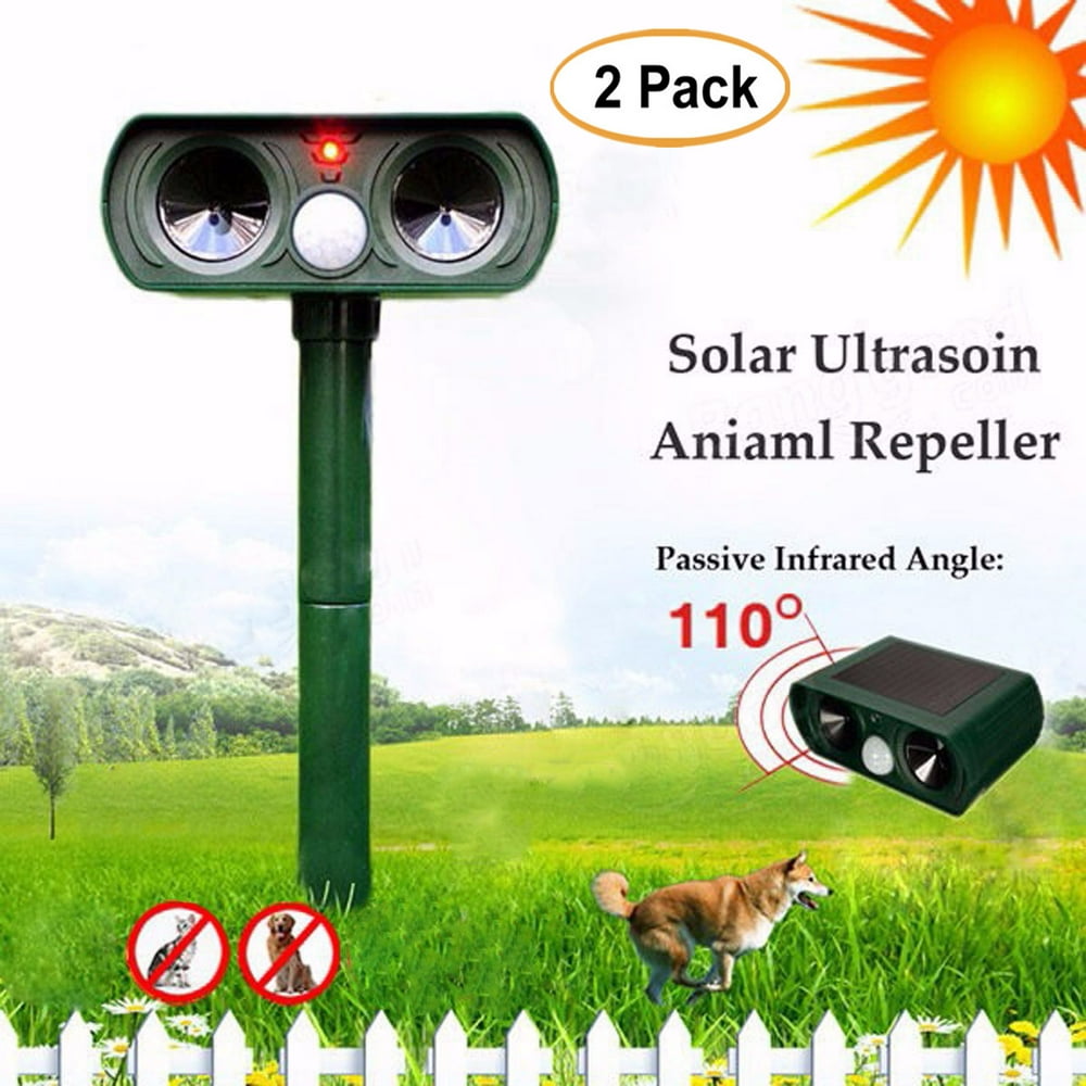 2PCS Pest SOLAR Dual Ultra Sonic Garden Animal Scarer PIR Deterrent Dog