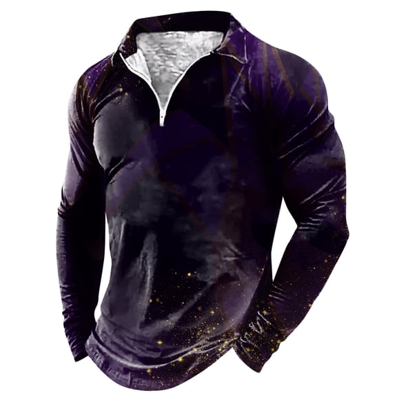 YM Mardi Gras T-shirt for Men Long Sleeve Quarter Zip Pullover Carnival Celebration Shirts Funny Graphic Print Collared Shirts