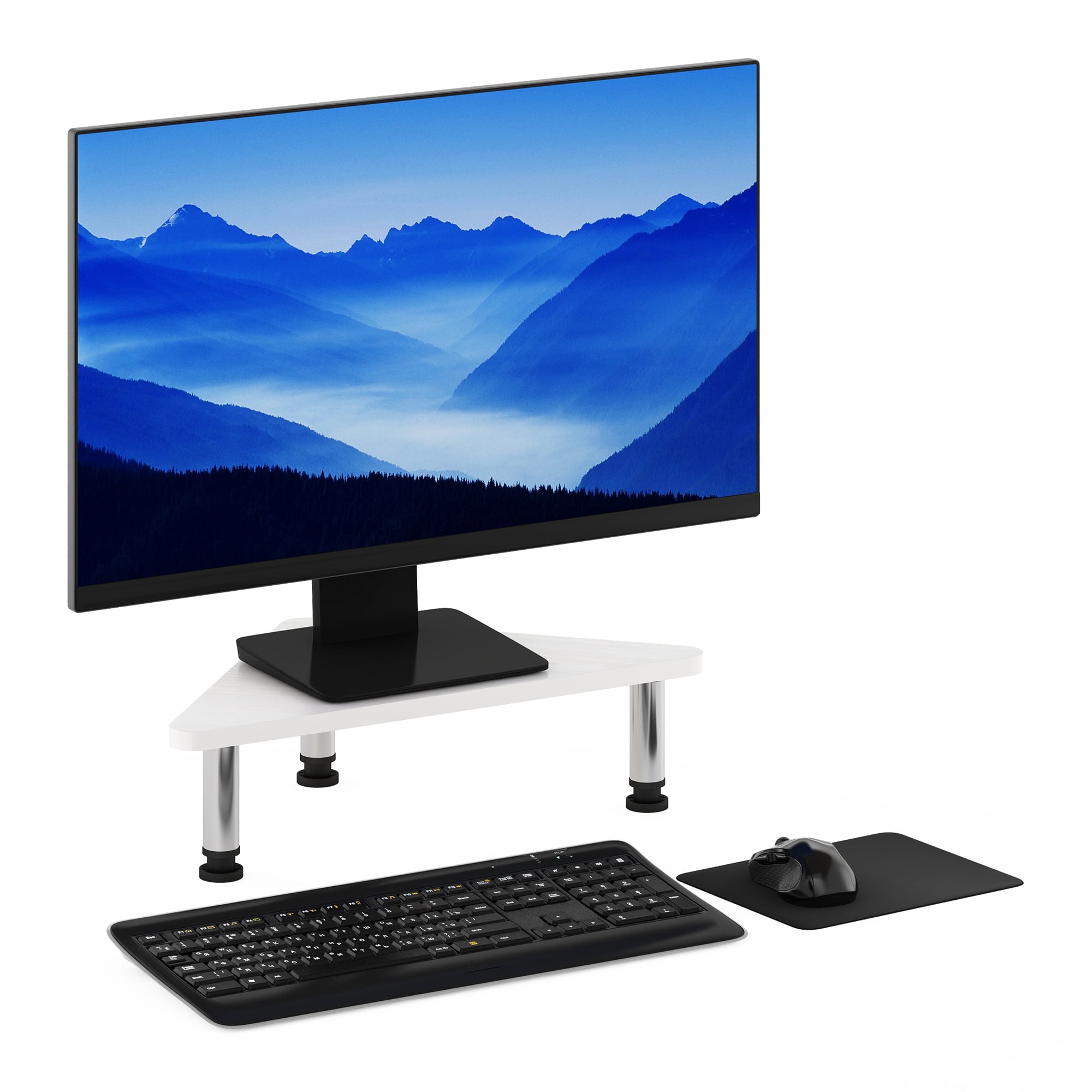 Furinno Turn-N-Tube Corner Monitor Riser Stand, White Oak, Stainless Steel Tubes