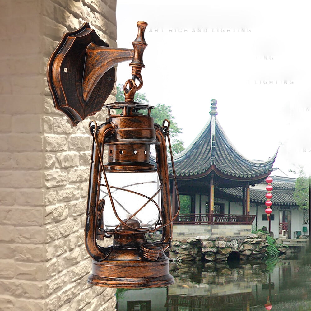 Wall Light Vintage Lantern Sconce Porch Hanging Lamp Fixture Outdoor Bronze 165-265V 5W 18*18*38cm for Hallways, Cafes, Entrances