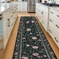 thumbnail image 5 of Dark Green Pink Peony Bordered Hallway Runner Rug, 60x18 Inches Vintage Botanical Long Floor Mat, Non-Slip Washable Cottagecore Art Rug for Entryway Kitchen, 5 of 9