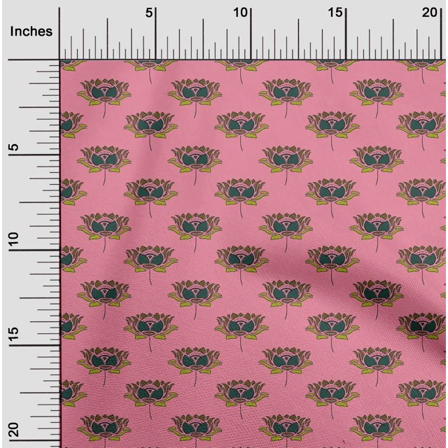 oneOone Polyester Lycra Fabric Lotus Block Print Sewing Fabric BTY 56 Inch Wide