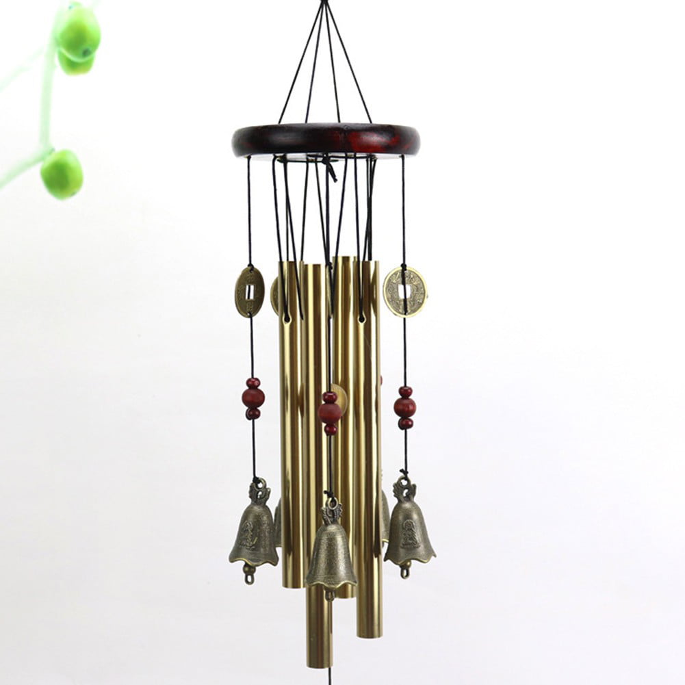USA Large Wind Chimes 4 Tube 5 Bells Copper Church Bell Outdoor Garden Decor 