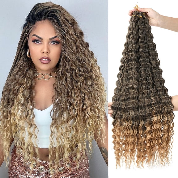 Xiao Hua synthetic crochet wig, 18 inch water wave crochet wig, pre looped crochet wig for quick weaving, Bohemian water wave hair style wig, 1 piece，T01