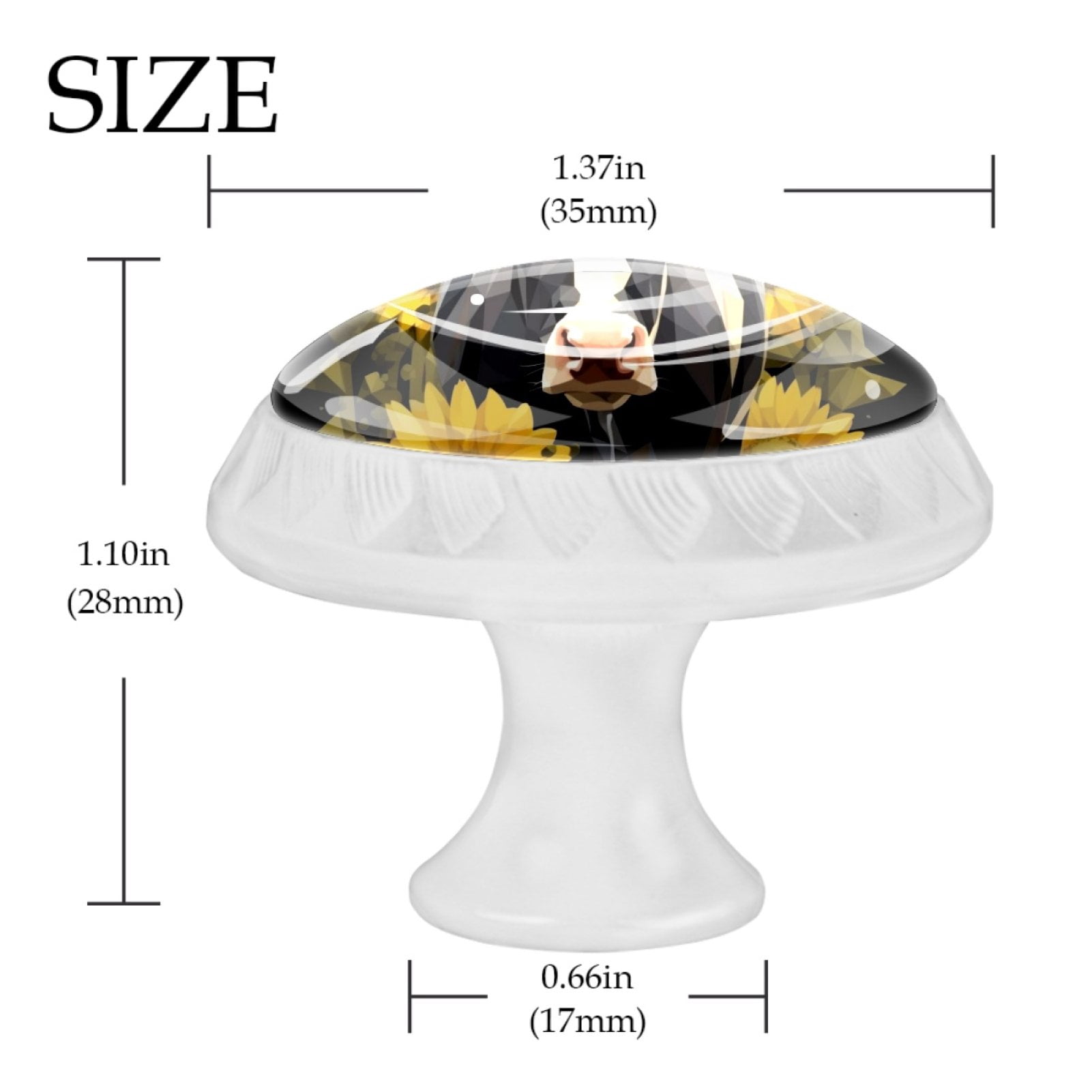 4 Pcs Cow and Sunflower Knobs for Kitchen Cabinet Cupboard Dresser Bookcase Drawer Pulls Handles Round Home Decor
