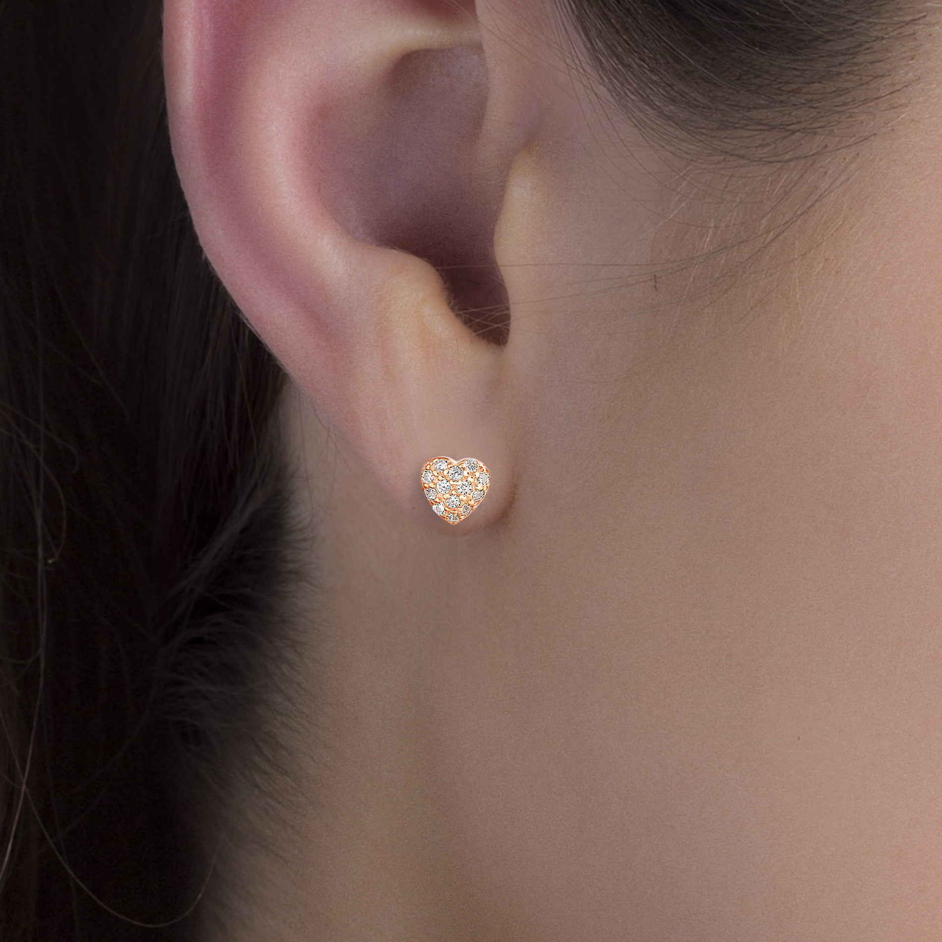 Beloved & Inspired Kid's Cubic Zirconia Bear Pony Ice Cream Ball Heart Stud Earrings Set, Rose Gold Plated Sterling Silver