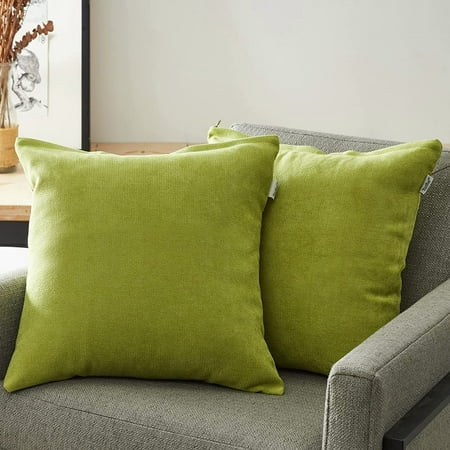 

Top Finel 2 Pack Green Decorative Throw Pillow Covers Soft Chenille 16x16 Outdoor Cushion Covers for Sofa Bed Couch Chair Square 20 Inches Grass Green Pillows Case Home Decor