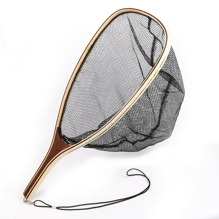 Fly Fishing Landing Soft Rubber Mesh Trout Catch and Release Net with Wooden Handle Color:Black (Best Trout Landing Net)