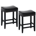 thumbnail image 3 of Furniliving Modern Backless Counter Stool Rubber Wood Saddle Seat Stool Kitchen Counter Bar Stool,Set of 2,Black, 3 of 11
