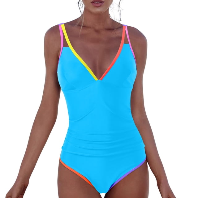 HXWCHs Built In Bra Swimwears One Monokini Women One Shoulder Solid Irregular Style Swimsuit for Beach and Pool XXL Blue