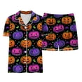 thumbnail image 5 of Dmsael Little Girl Pajamas Baby Girl Halloween Silk Pajamas Set Button Down Pumpkin Ghost Short Sleeve Shirts Tops and Shorts Satin Pj Sets, 5 of 6
