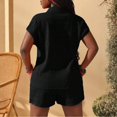 thumbnail image 5 of JULMCOMO 2 Piece Sets for Women Button Down Cap Sleeve Summer Shirts Drawstring Waist Casual Matching Clothing Sets with Pockets Black S, 5 of 7