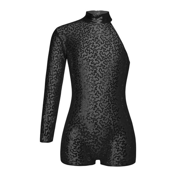 TSSOE Sequins Gymnastics Leotard for Girls Jazz Ballet Dance Leotards Sports Biketard Bodysuit Performance Costume Black 16