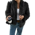 thumbnail image 2 of Women Faux Fur Coat Cropped Lapel Fur Jacket Long Sleeve Open Front Parka Outerwear Black S, 2 of 7
