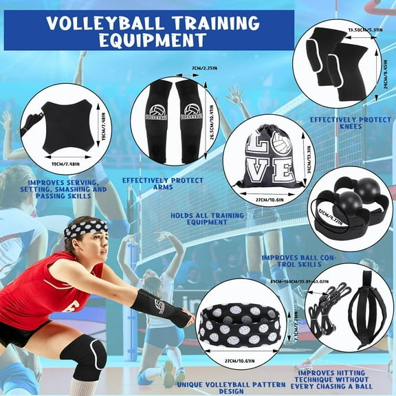 8 Pcs Volleyball Training Kit with Knee Pads, Arm Sleeves, Elastic Belt & Spike Trainer for Beginners