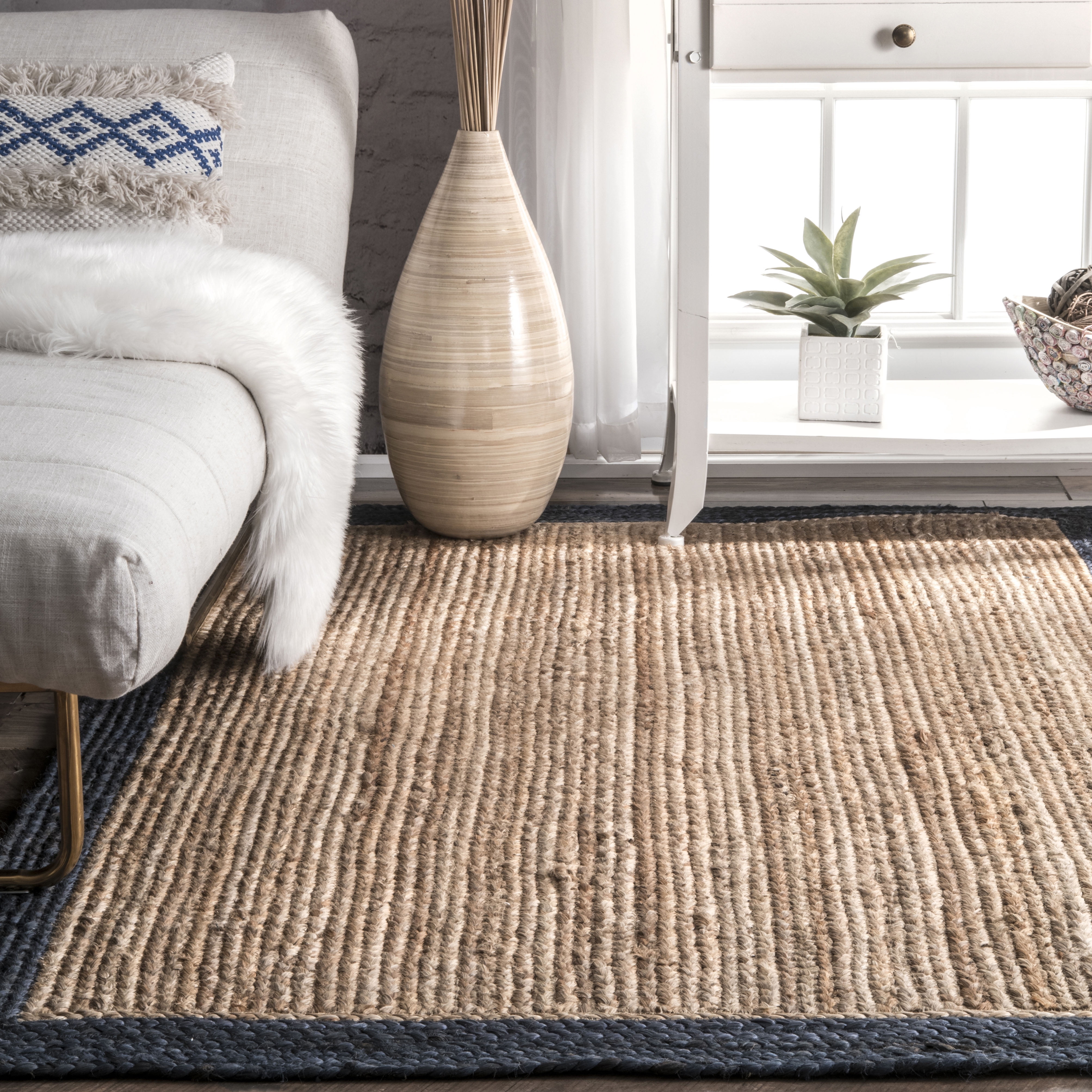 nuLOOM Eleonora Hand Woven Jute Area Rug, 5' x 8', Navy