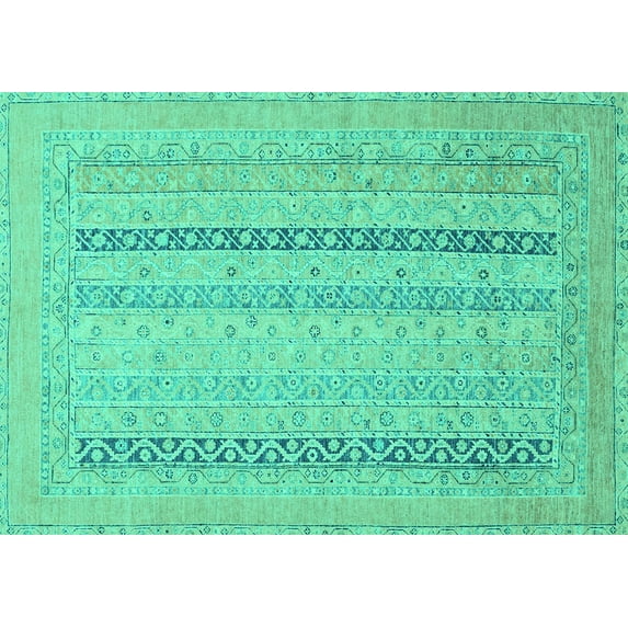 Ahgly Company Machine Washable Indoor Rectangle Abstract Turquoise Blue Modern Area Rugs, 2' x 5'