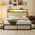 thumbnail image 3 of Fluest Full Bed Frame with 2-Tier Storage Headboard, USB Port and LED Light, 4 Storage Drawers, Begie, 3 of 7