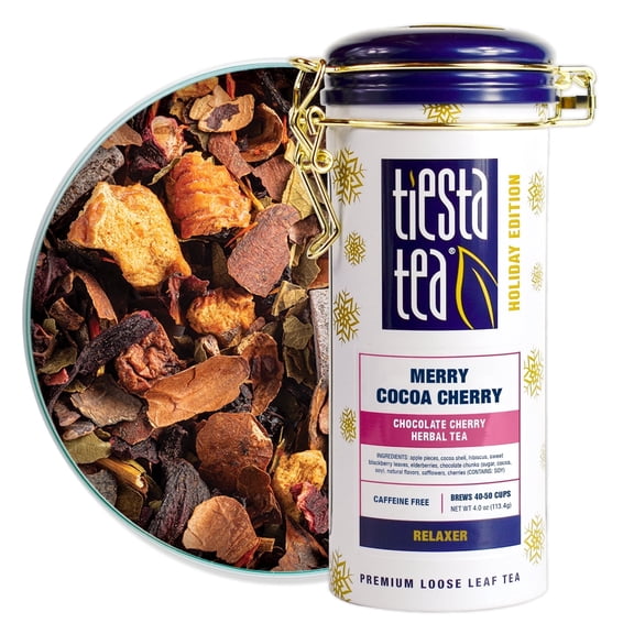 Tiesta Tea - Merry Cocoa Cherry, Chocolate Cherry Herbal Tea, Premium Loose Leaf Tea Blend, Non Caffeinated Holiday Teas, Make Hot or Iced Tea & Brews Up to 50 Cups - 5 Ounce Refillable Tin