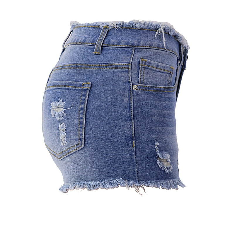 Blue jean shorts shop with pockets hanging out