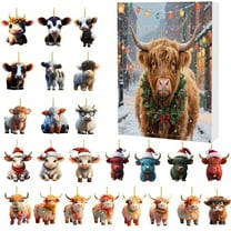 Highland Cow Advent Calendar 2025 24 Days 2D Acrylic Christmas Advent Calendar Highland Cow Ornaments for Christmas Tree Home Decoration Holiday Countdown