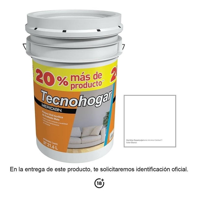 Pintura Meridian Tecnohogar Acabado Mate Blanca 21.6 Lt