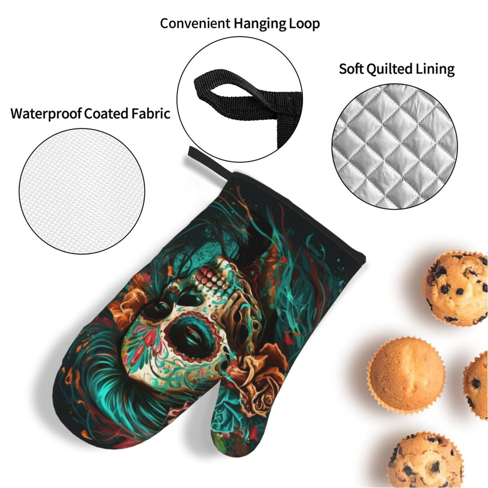Sugar Skull Zombie Rose 4Pcs Oven Mitts and Pot Holders Sets Oven Kitchen Gloves Hot Pads for Cooking BBQ Baking Grilling