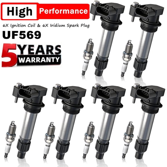 6X Brand NEW Ignition Coil & Spark Plugs For Cadillac GMC Chevy Buick 3.6L UF569