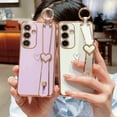thumbnail image 3 of Samsung Galaxy S24 Plus 5G Case(6.7") with Wrist Strap,Luxury Cute Plating Edge Love Hearts Pattern for Girls Women, Finger Holder Kickstand Soft Shockproof Phone Case,Purple, 3 of 11