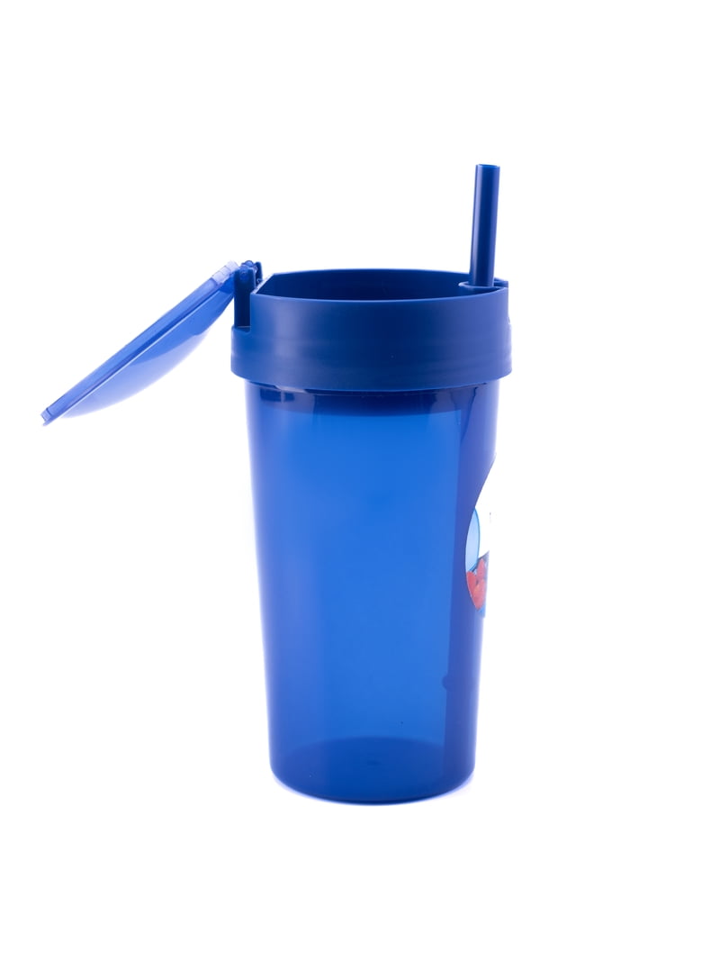 Your Zone Plastic Blue Snack Tumbler with Straw 14 oz, portable