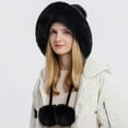 thumbnail image 4 of D-GROEE Women Winter Wool Cover Ears Hat Ear Flaps Thicken Ski Snow Hats Knit Plush Lined Hat with 3 Pom Pom, 4 of 6