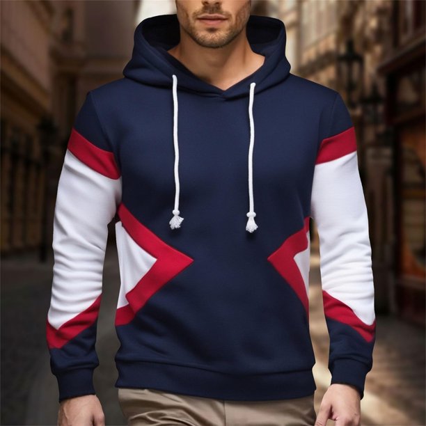 MHFRRA Sudadera con Capucha y Bloques de Color para Hombre, Estilo Casual Marina de guerra