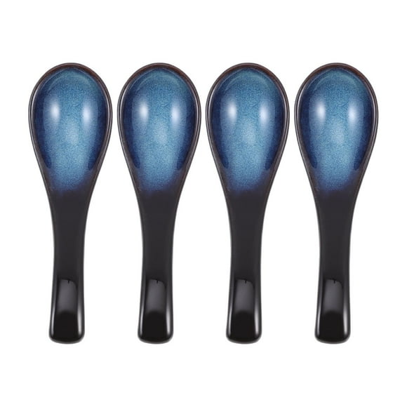 4 Pcs Cuillères en Céramique Rétro Japonaises Cuillères à Riz Cuillères Portables (Bleu)