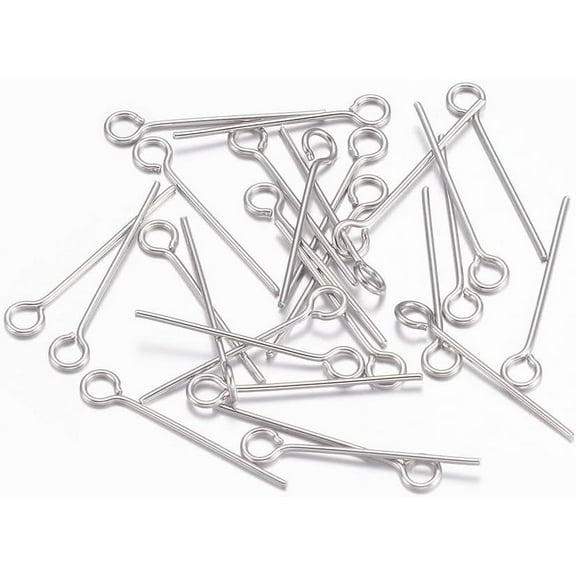Tarnish Resistant 304 Stainless Steel Eye Pins Stainless Steel Color 18mm Hole: 2mm Pin: 0.6mm