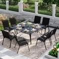 thumbnail image 6 of ELPOSUN Outdoor Dining Set of 5, Patio Table and Chairs Set, Textured Glass Tabletop, 4 Stackable Patio Chairs, Patio Furniture, Balcony, Porch, Lawn- Black, 6 of 6