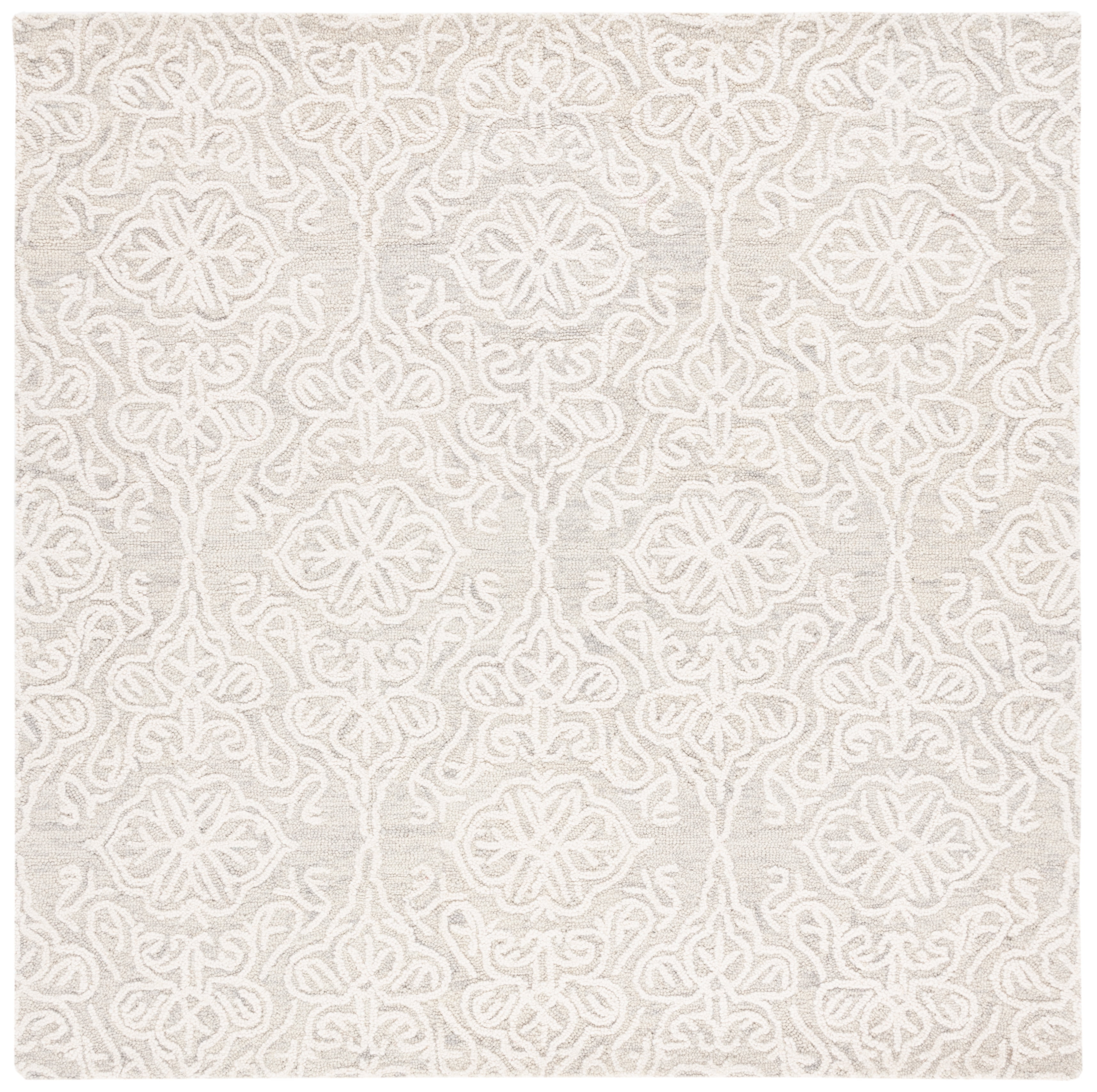 SAFAVIEH Blossom Asher Geometric Wool Area Rug, Silver/Ivory, 8' x 8' Square