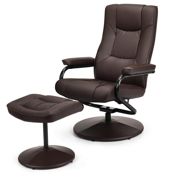 Giantex Swivel TV Chair w/Stool, Armchair w/Adjustable Backrest, Recliner w/Maximum Load Capacity, Massage Chair Made of Artificial Leather, Brown