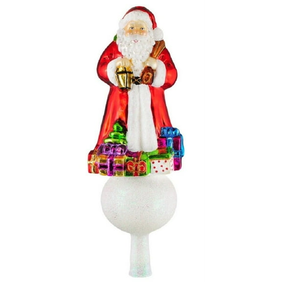 Santa Claus with Presents Gifts Polish Glass Christmas Tree Topper Decoration