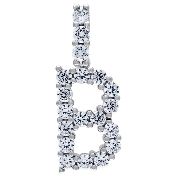 925 Sterling Silver Unisex Cubic Zirconia Letter Name Personalized Monogram Initial Alphabet B Charm Pendant Necklace 30