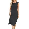 thumbnail image 3 of Women'S 2025 Sleeveless Knitted Dress Crew Neck Side Slit Bodycon Knit Slim Fit Midi Dress black L, 3 of 8
