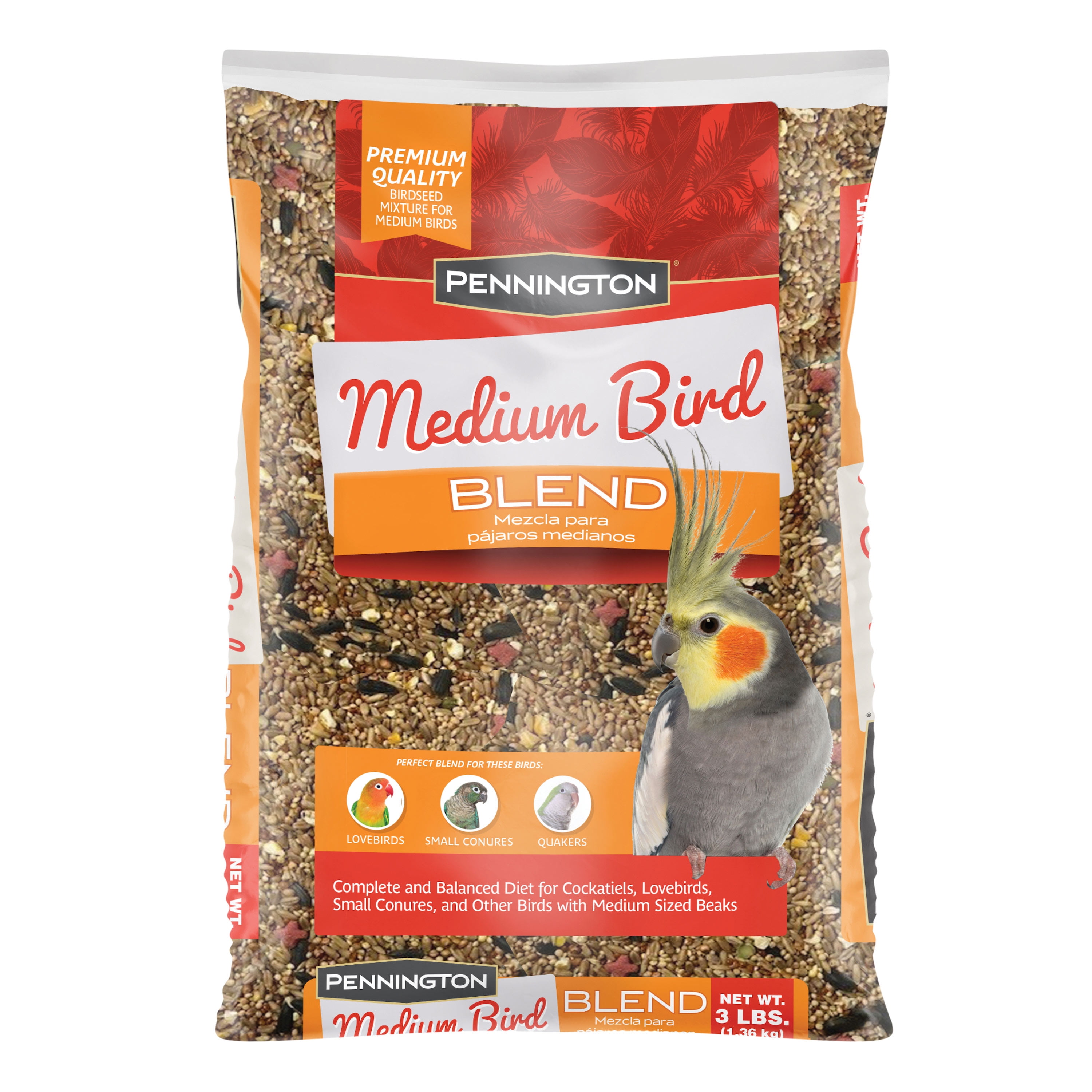 Pennington Medium Bird Blend Bird Food for Cockatiels, Love Birds; 3 lb Bag