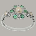 thumbnail image 2 of LBG British Made 14k White Gold Ring with Cultured Pearl & Emerald Womens Anniversary Ring - 33 size options - Size 4, 2 of 7