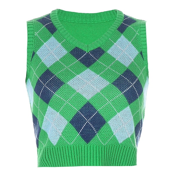 Gibobby Casual Suéter para Mujer, Chaleco de punto con cuello en V, sin mangas, chaleco, otoño e invierno(Verde,CH)