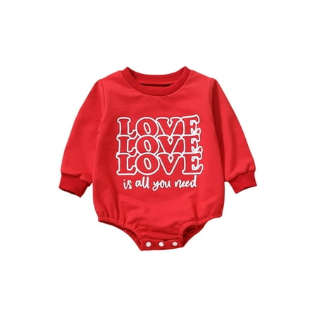 

Valentine s Day Toddler Baby Girls Romper Long Sleeve Letters Print Casual Fall Spring Crotch Button Jumpsuit