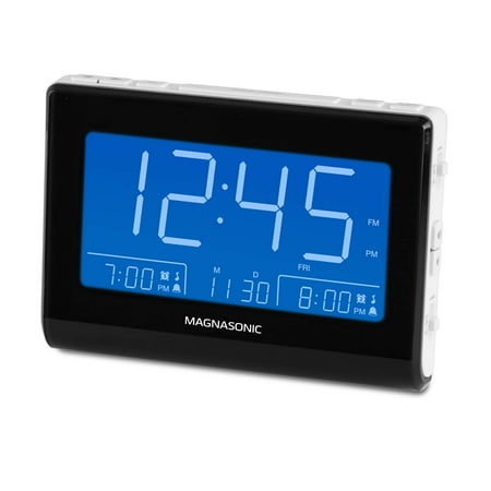 Set Set Alarm Magnasonic Alarm Clock Radio with USB Charging for Smartphones & Tablets, Auto Dimming, Dual Gradual Wake Alarm, Battery Backup, Auto Time Set, Large 4.8