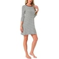 thumbnail image 4 of INSPIRE CHIC Womens Sleepwear Cotton Stripe 3/4 Sleeve Round Neck Midi Contrast Color Soft Sleepdress Nightgown XL Black, 4 of 6